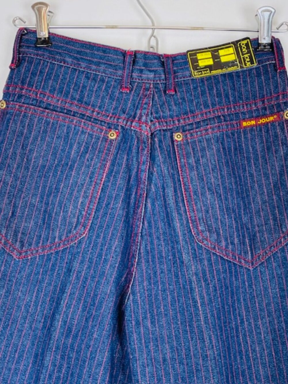 NOS Vtg 80s Bonjour High Waisted Jeans Sz 7/8 Tapered Red Pinstripe Preppy Punk